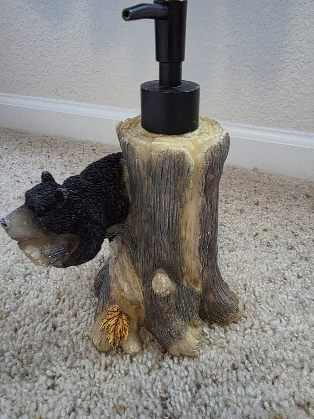 Rustic Black Bear Resin Soap Dispenser - Black